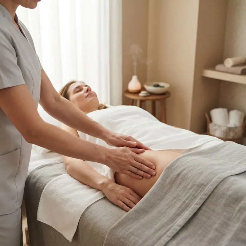 Therapist using light, rhythmic strokes during a lymphatic drainage massage at Zelica HealthLand