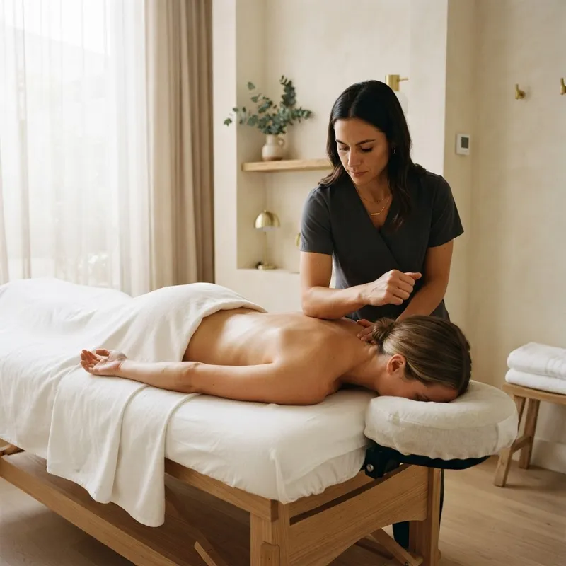 Therapist applying slow, firm deep tissue pressure to a client’s shoulder at Zelica HealthLand