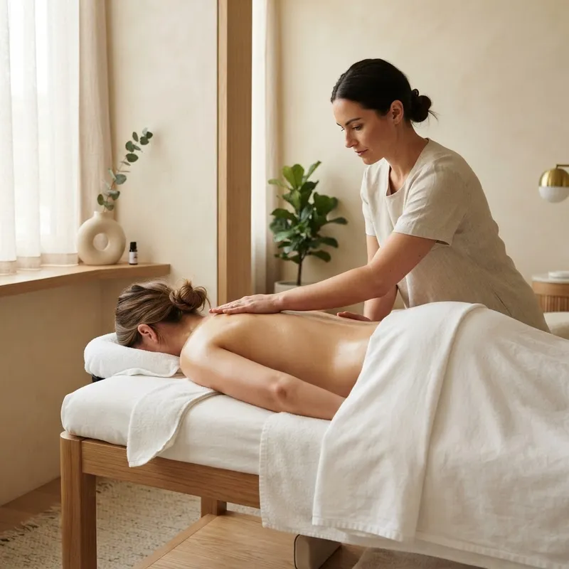 Therapist performing long flowing Swedish massage strokes on a client’s back at Zelica HealthLand