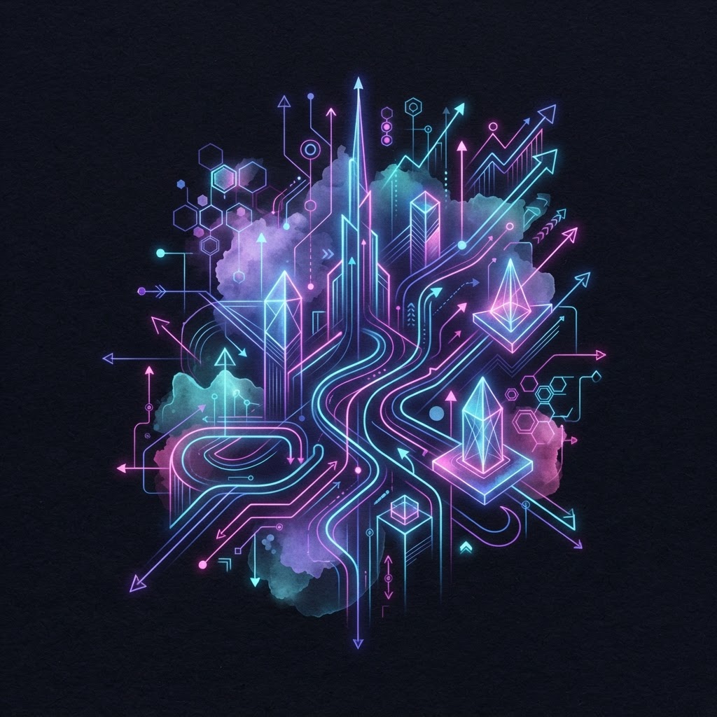 Abstract neon lines representing a Fractional CAIO navigating structural shifts in the Toronto business landscape.