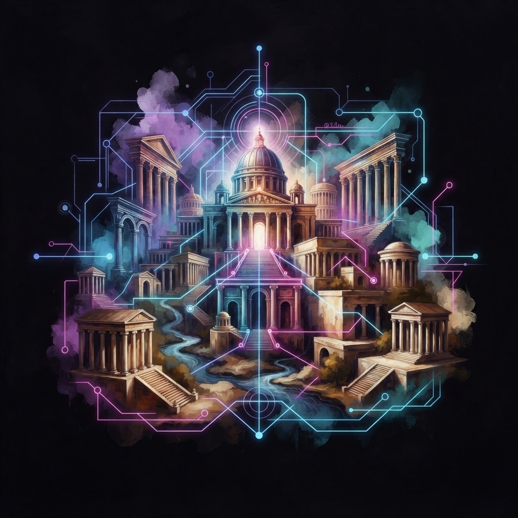 Neon line-art representing hard tech growth in Austin and the strategic scaling expertise of a Fractional CxO.