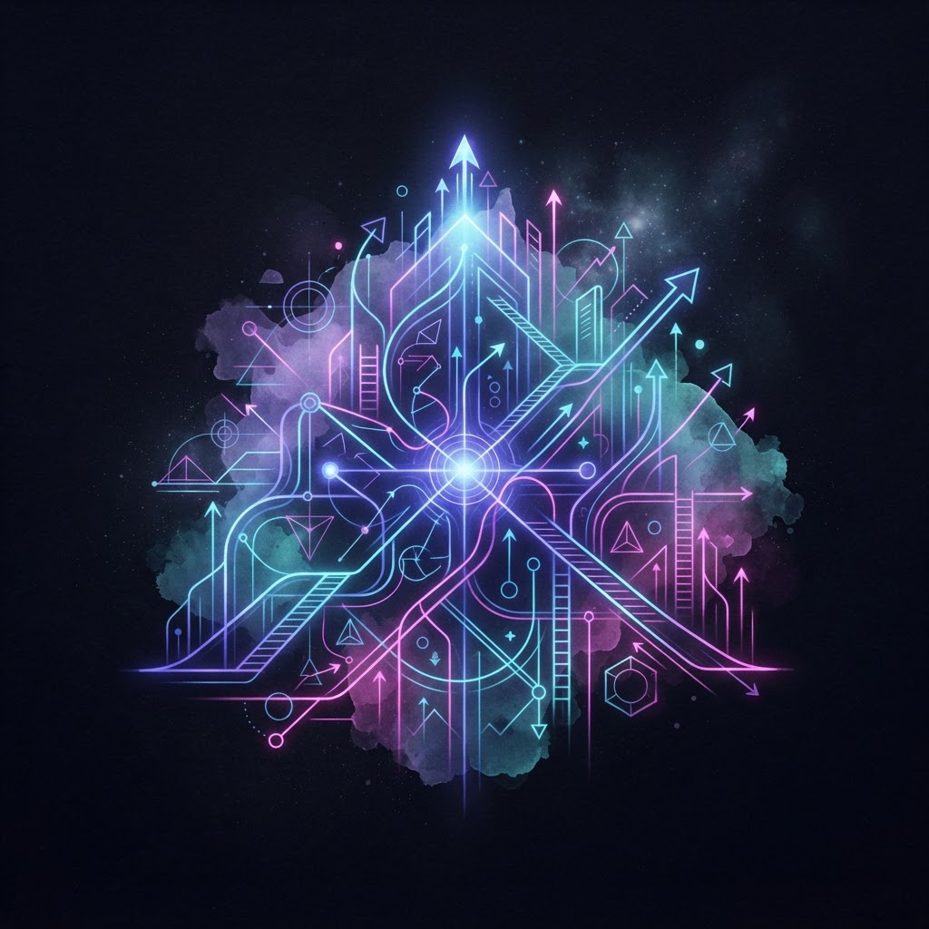 Neon line-art representing agentic orchestration gap where fractional architects bridge AI tool silos with governance.