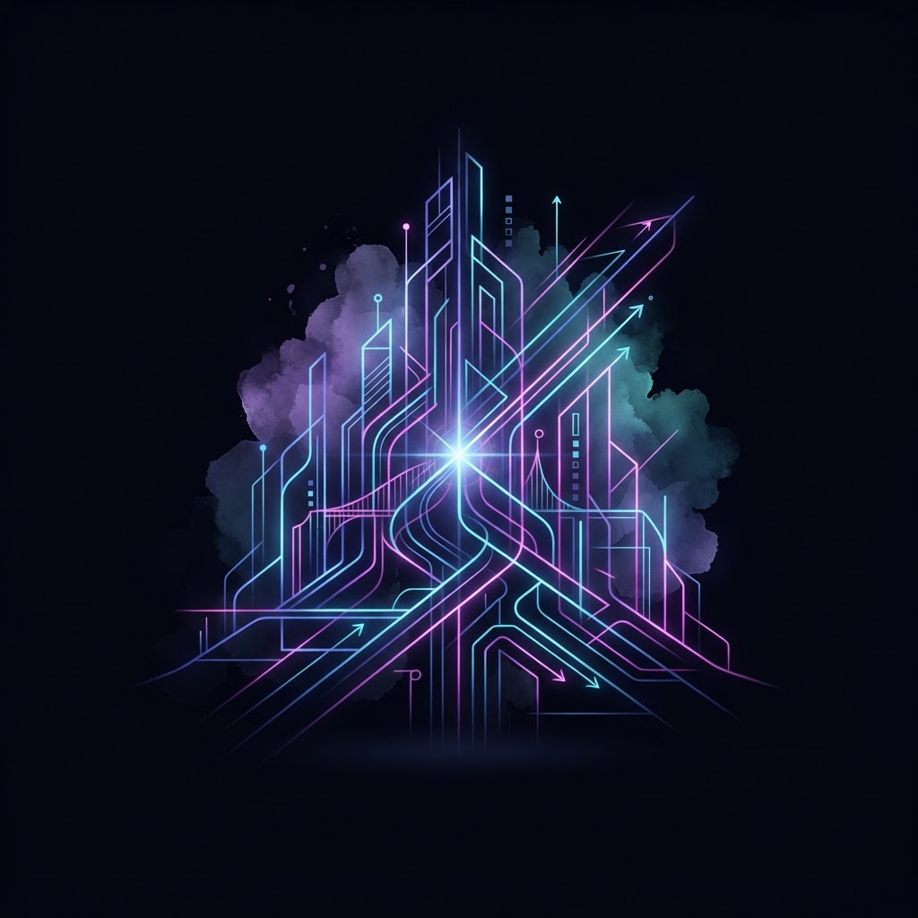 Abstract neon line art representing Ottawa industrial expansion and the strategic role of a Fractional CPO in scaling.