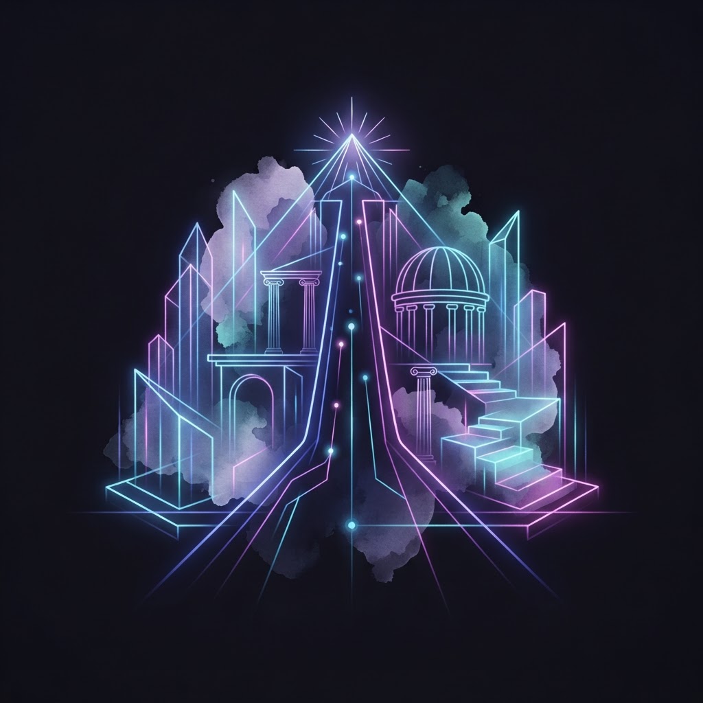 Abstract neon line art visualizing data metrics and fractional marketing strategy to drive B2B business revenue growth