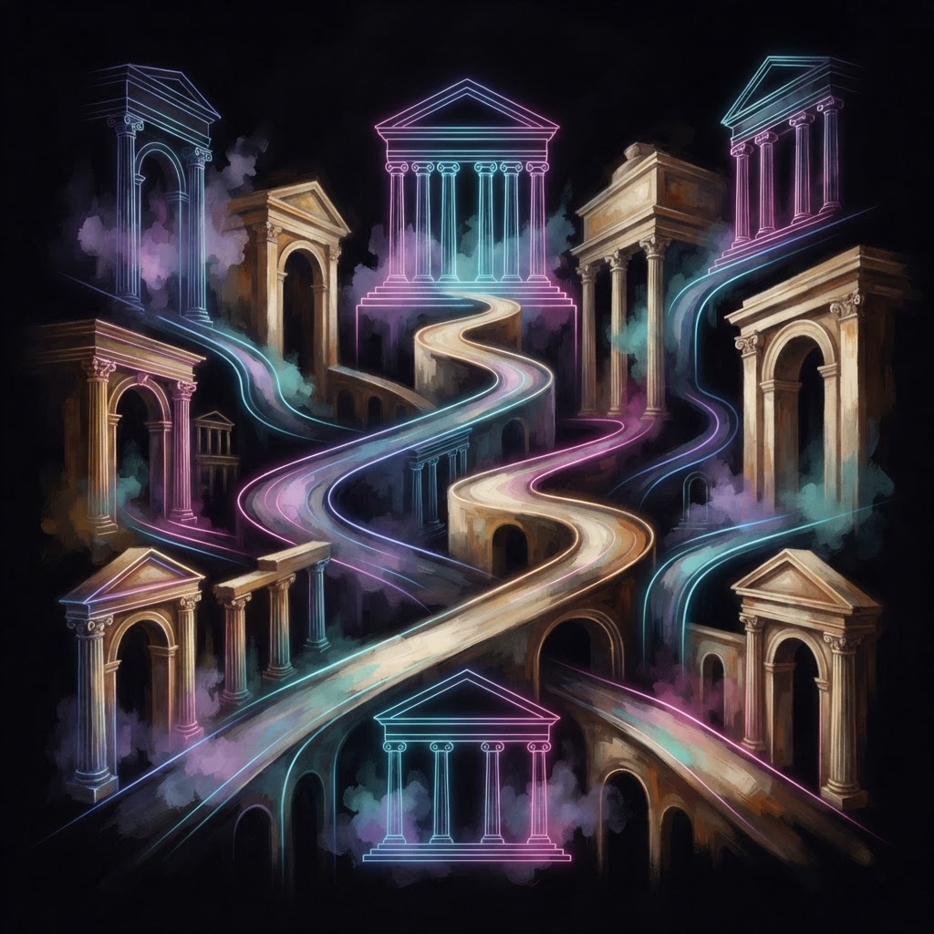 Abstract neon line-art representing data activation and strategy to bridge the gap between AI potential and business outcomes