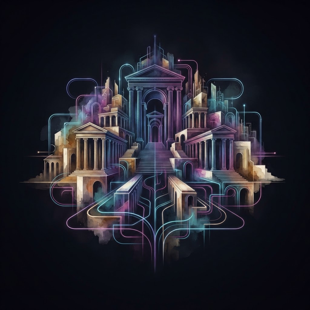 Abstract neon lines forming a digital brain structure representing the strategic role of a Fractional CAIO in Miami
