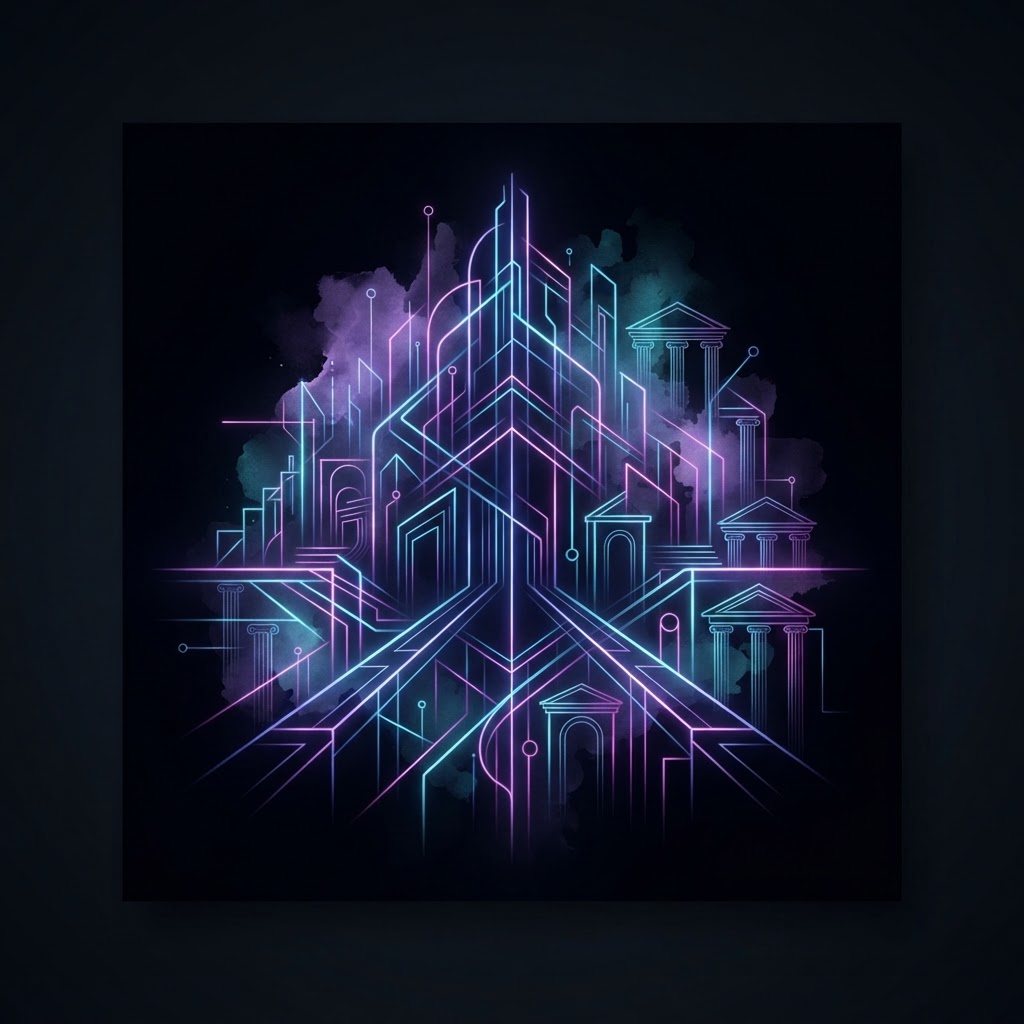 Abstract neon lines representing a fractional product leader navigating an AI-driven delivery engine and strategy