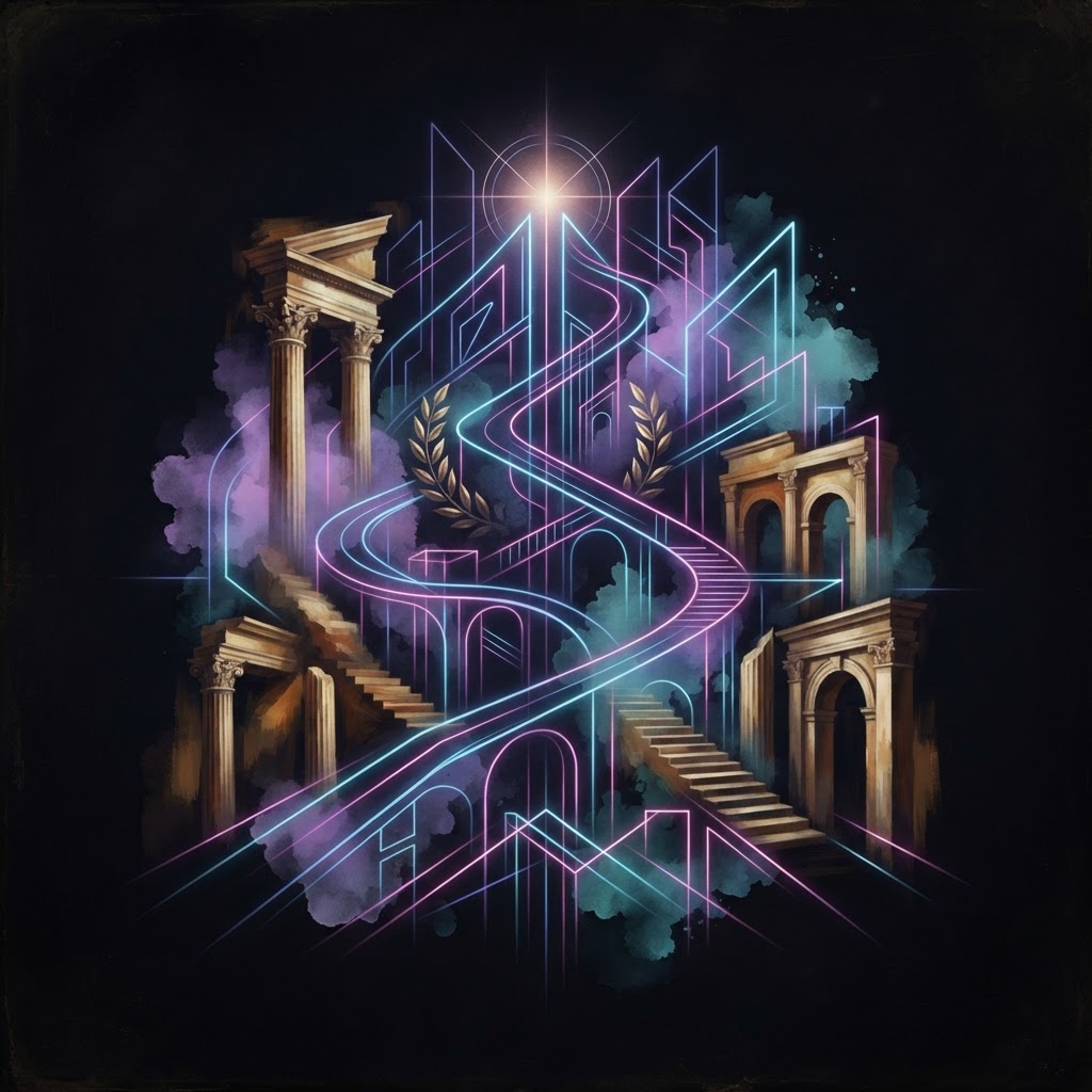 Abstract neon lines showing AI speed gains stalling due to throughput traps in product delivery architecture.