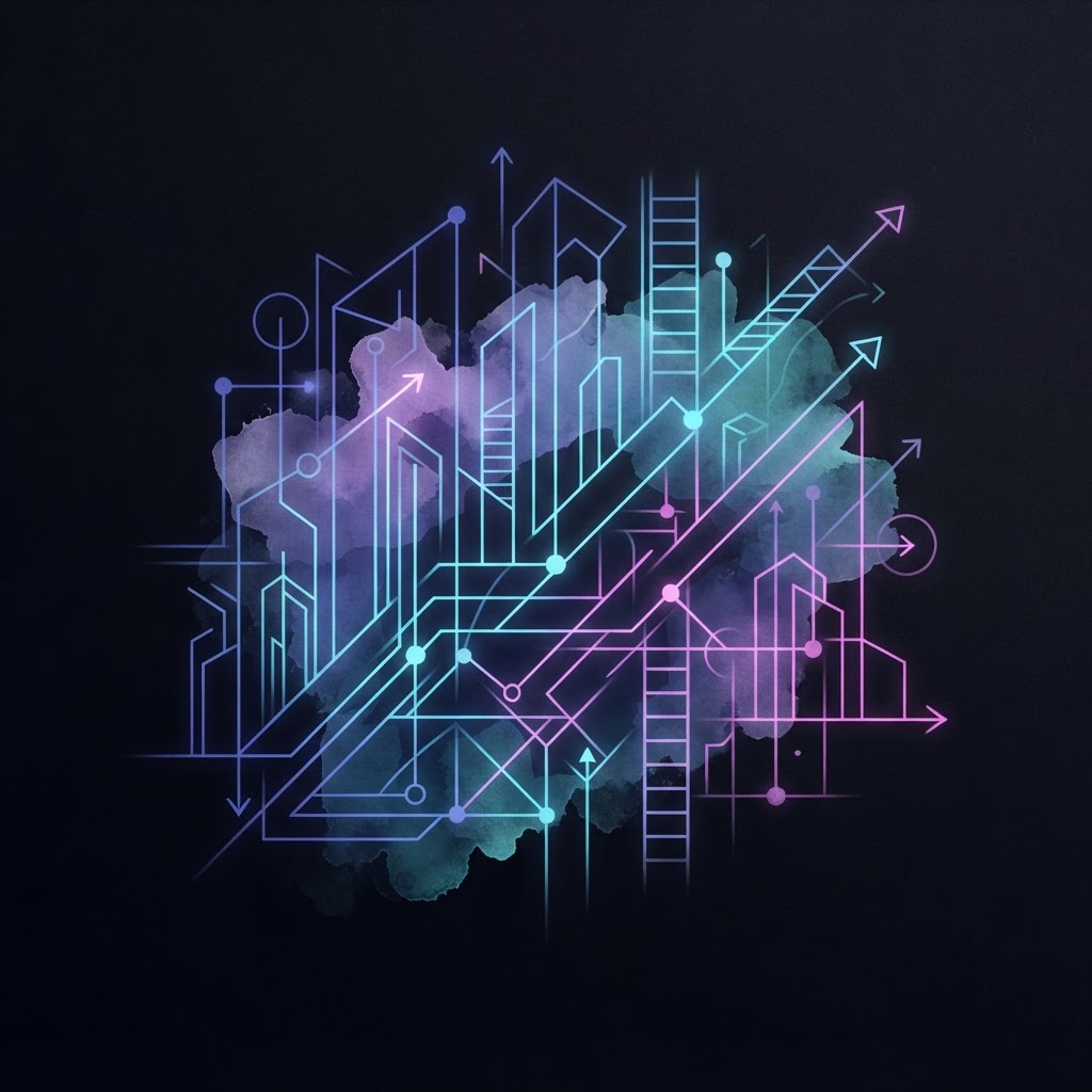Abstract neon line art depicting a Fractional CxO guiding a business through Toronto market shifts with strategic agility.
