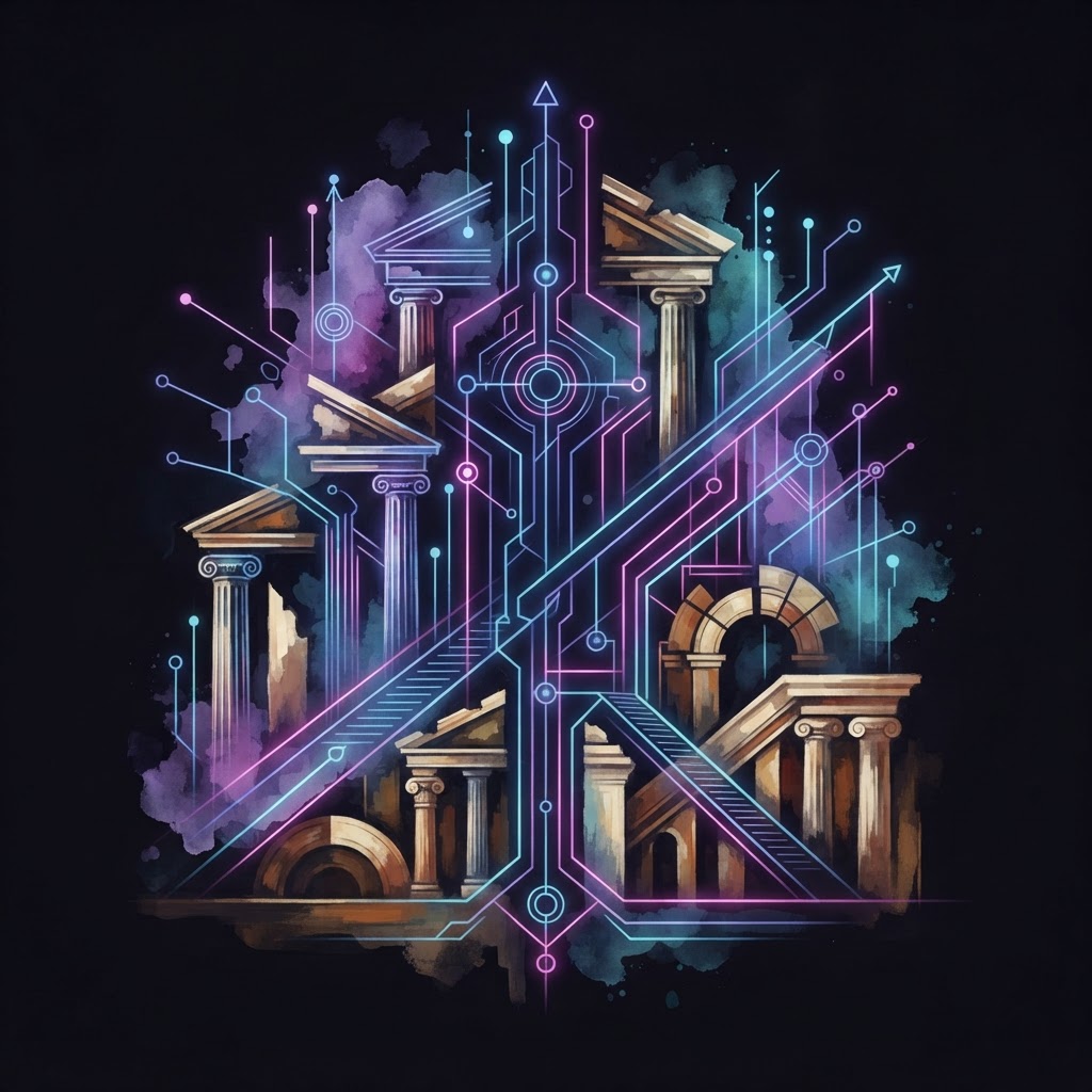 Abstract neon line art depicting fractional stewardship regaining brand edge against standardized AI operational drift.