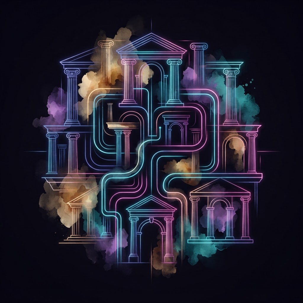 Abstract neon line art representing fractional leadership against AI uniformity to reclaim a unique competitive edge