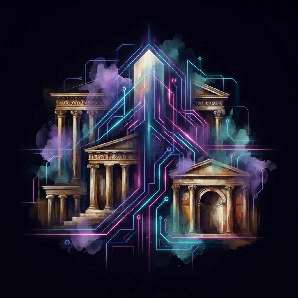Abstract neon line art showing a structural roadmap pivot for Calgary companies utilizing a Fractional CPO for growth.