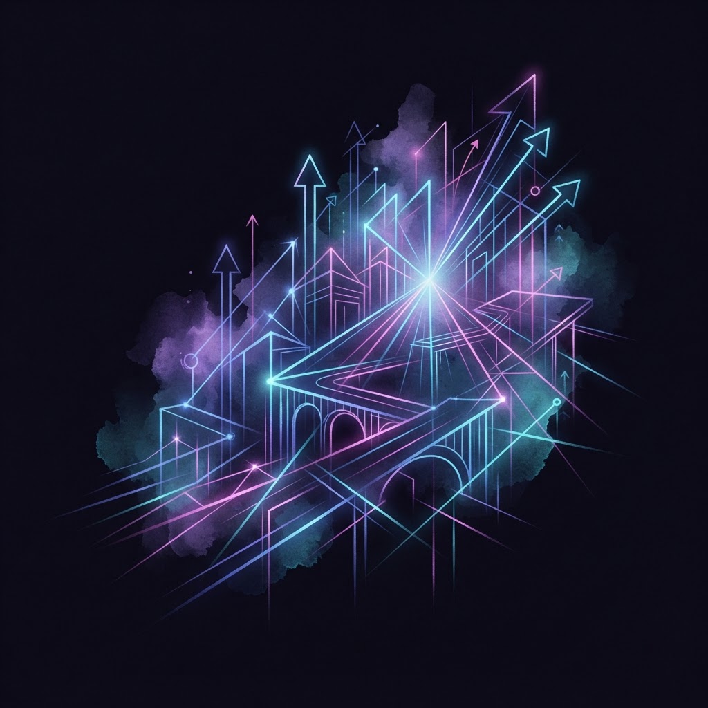 Abstract neon line-art showing interconnected business scaling nodes to represent hiring a Fractional CxO in Atlanta