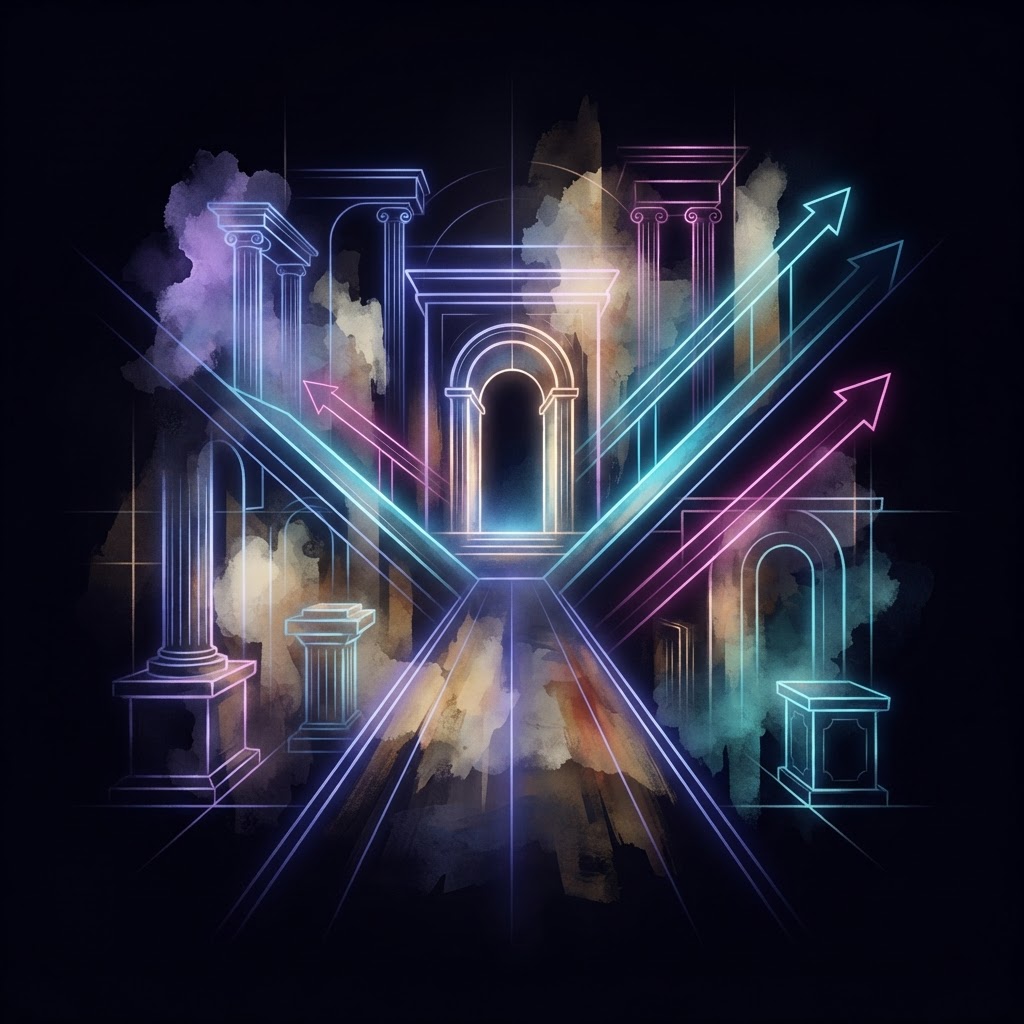 Abstract neon line art representing agentic workflows and fractional architect strategies for AI business operations
