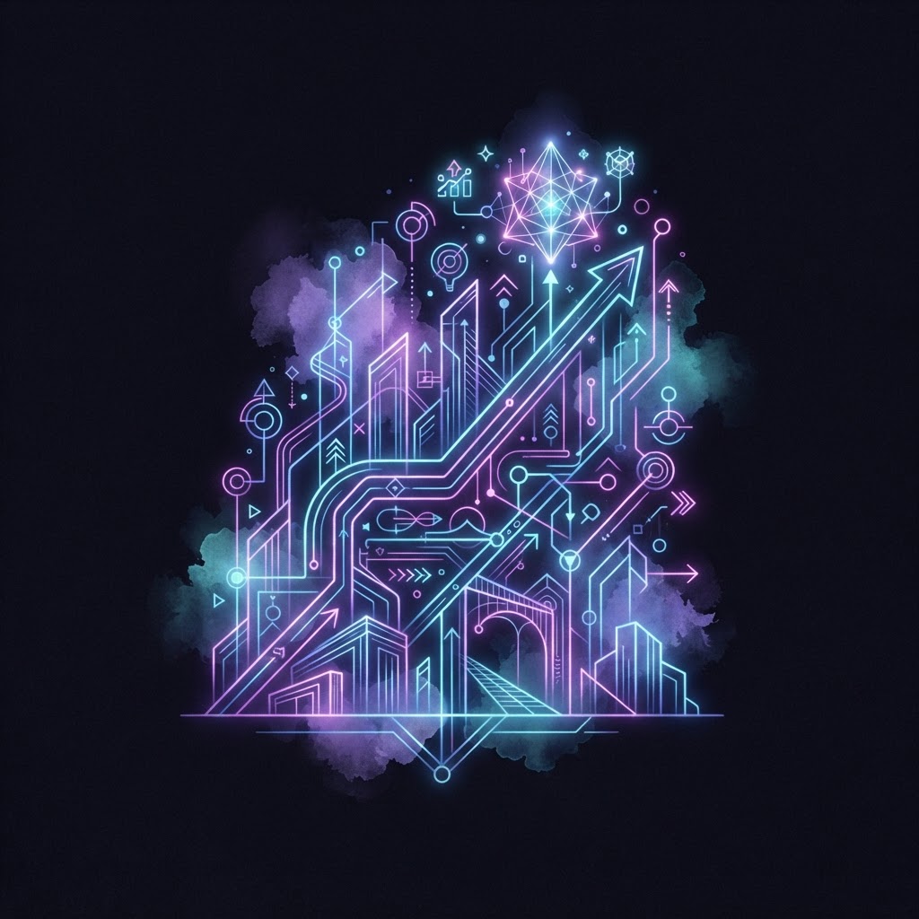 Abstract neon line art representing business growth through a Fractional CxO amid Seattle corporate restructuring.