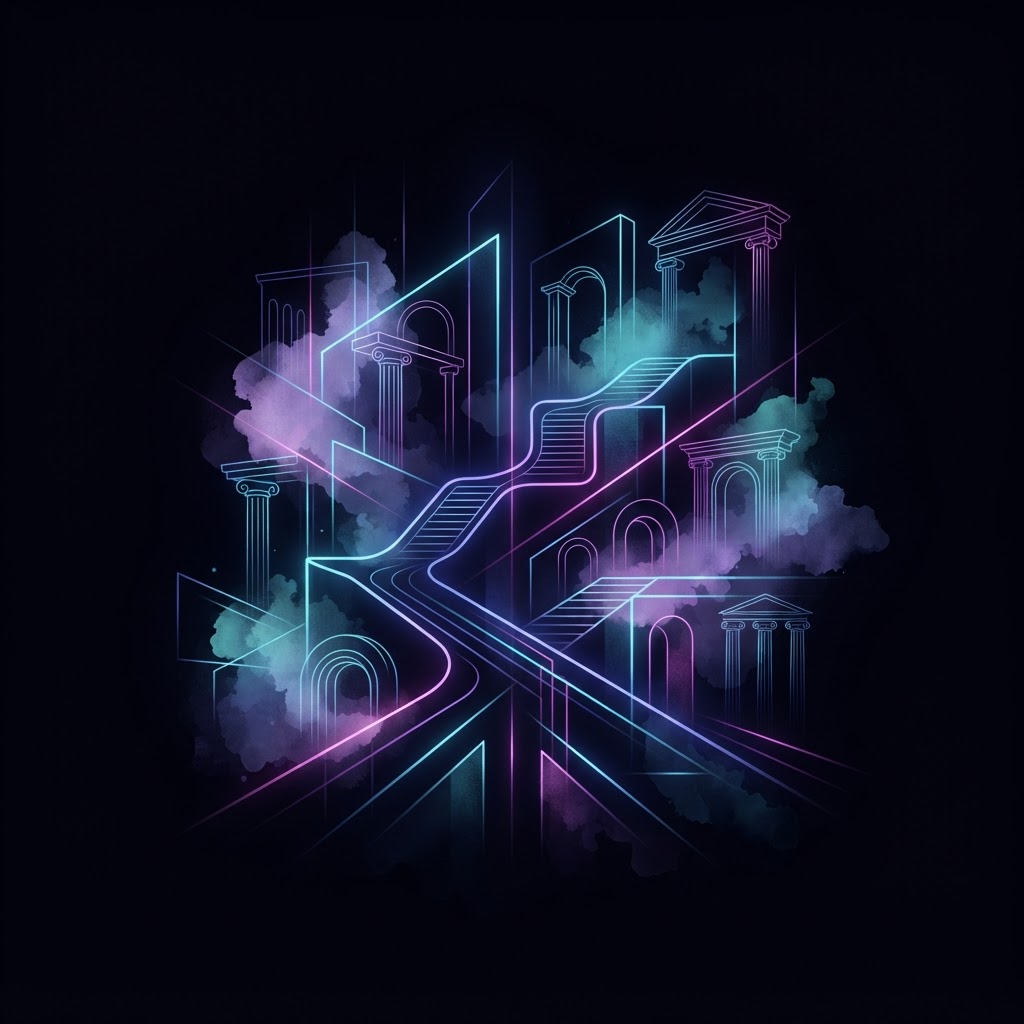 Abstract neon line art representing AI architecture governance as a strategic priority for corporate boardrooms.