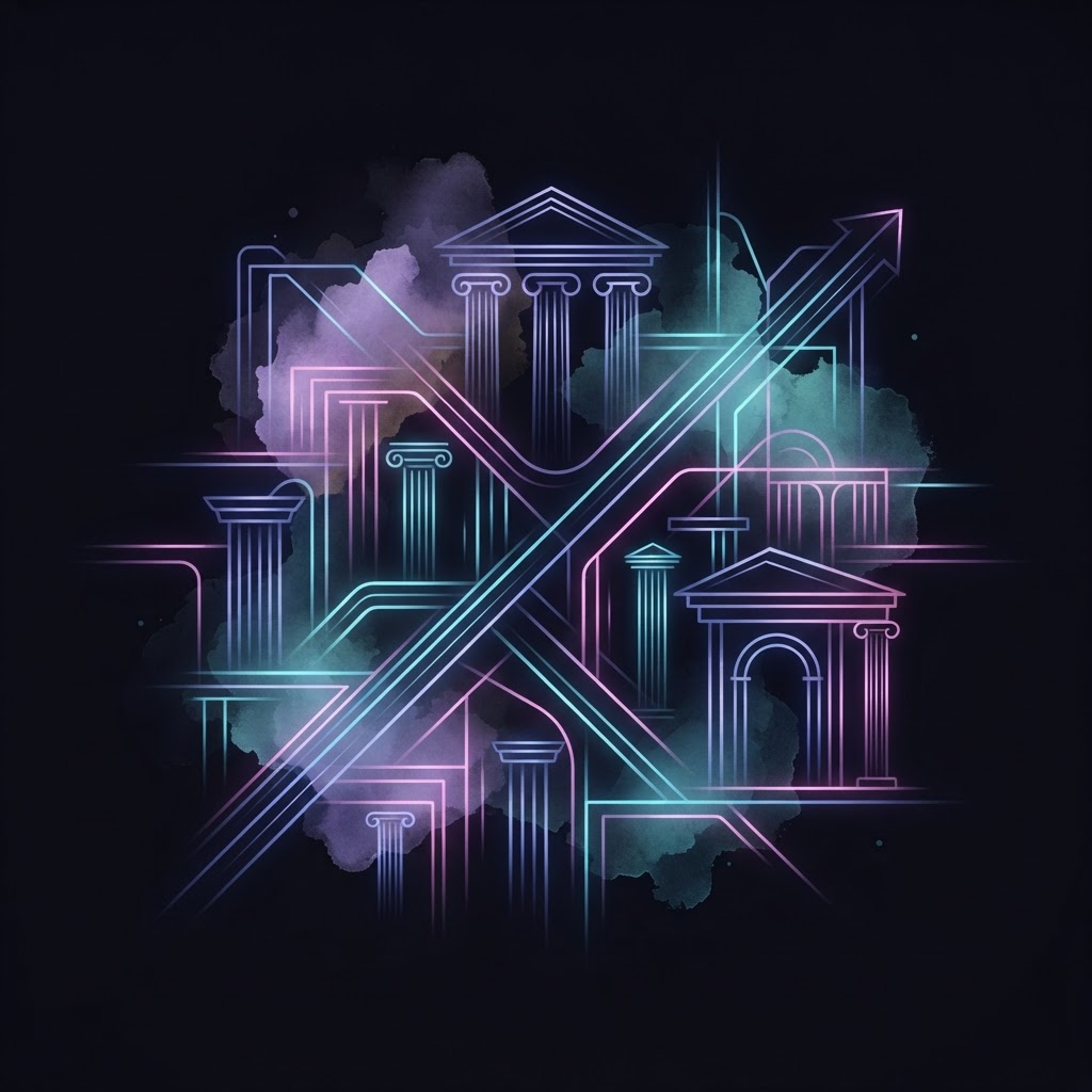Abstract neon line-art representing fractional leadership and unique personal branding amid uniform AI-generated content