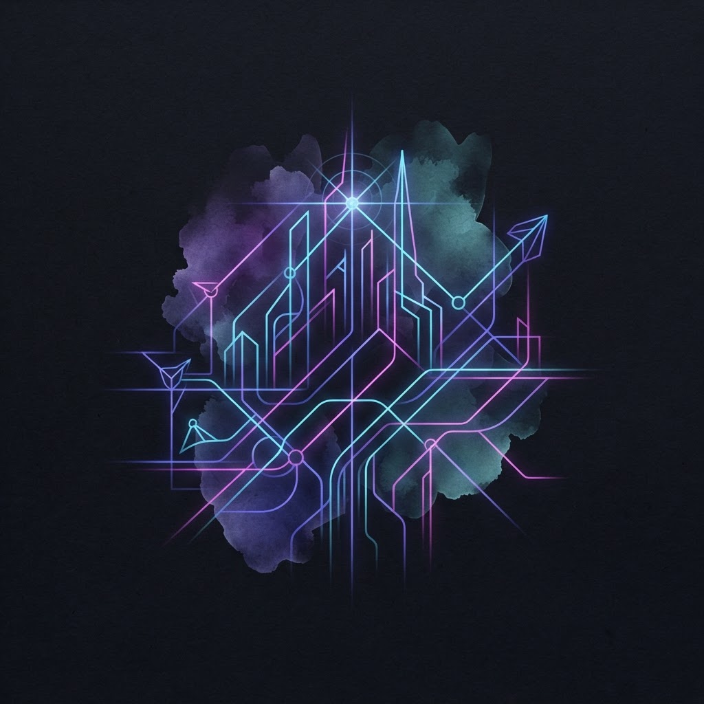 Abstract neon lines forming a geometric structure representing AI strategy and fractional leadership for enterprise scale.