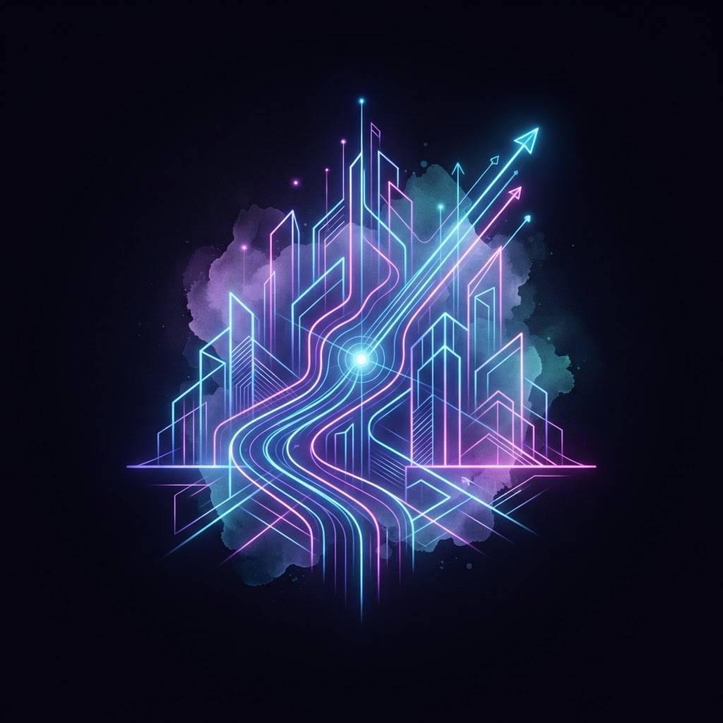 Abstract neon line art depicting growth and connectivity in New York City representing a Fractional CAIO machine learning str