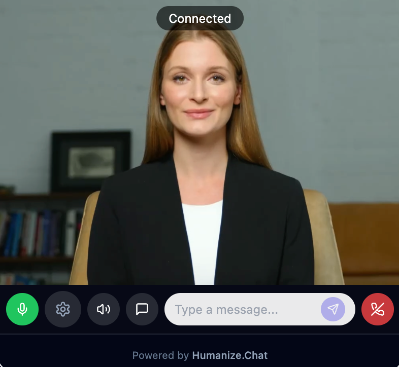 AI avatar video call with control bar
