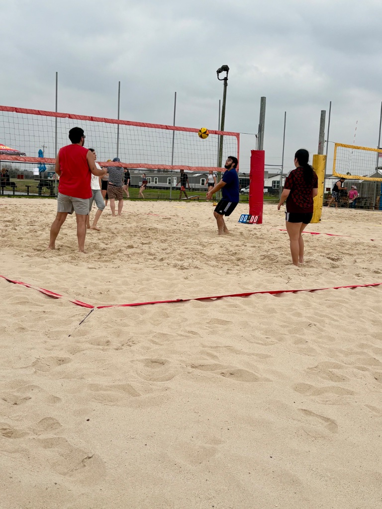 Warmup drill on sand court