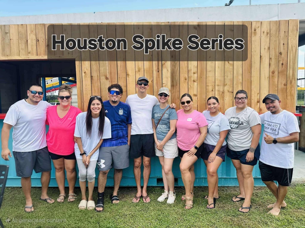 Group photo at Houston Spike Series sign