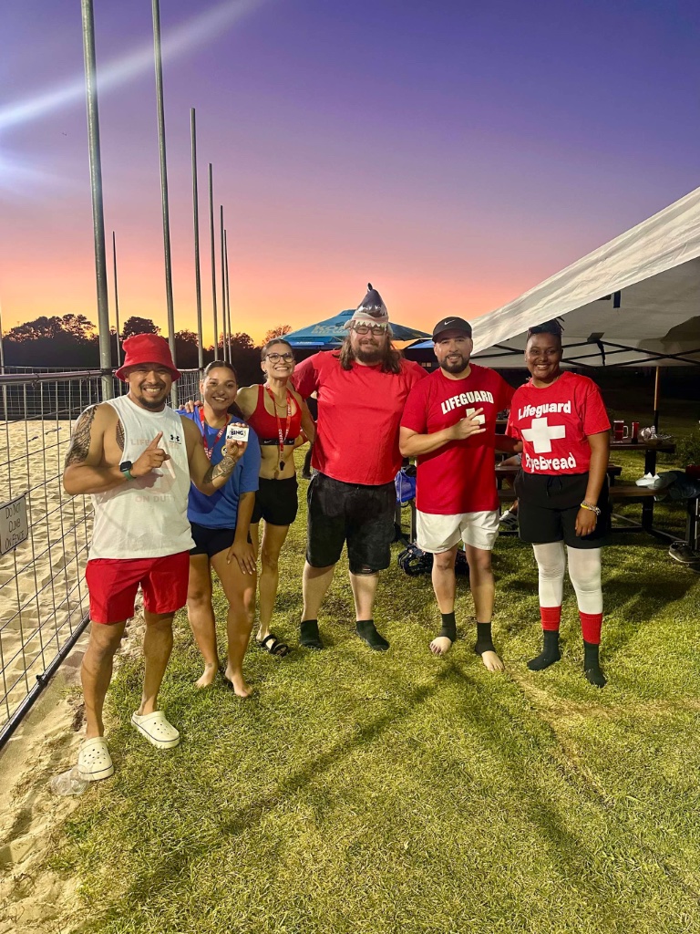 Lifeguard themed team at sunset