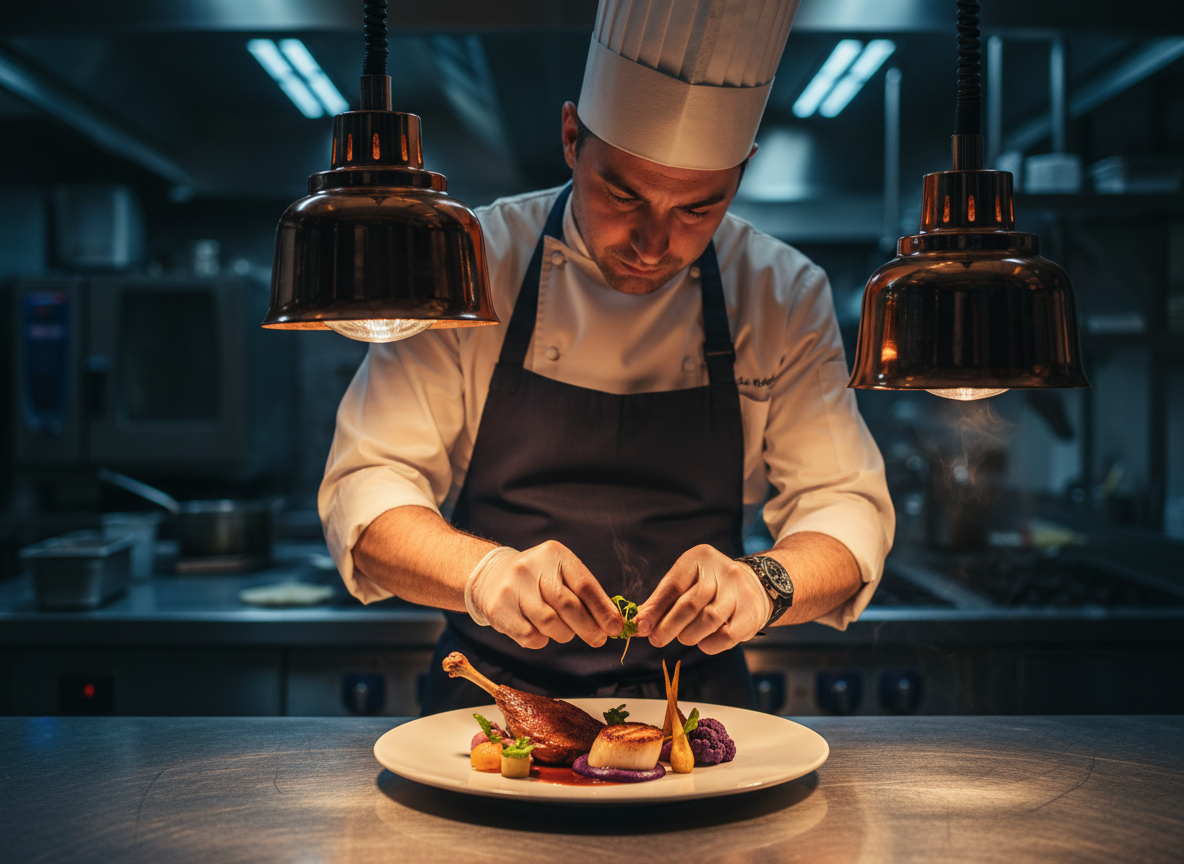 Chef preparing gourmet cuisine at Bus Cuisine