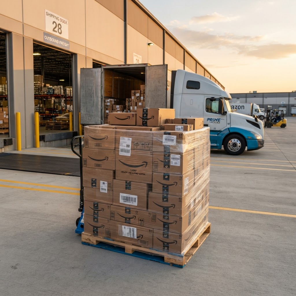 Pallet of prepped inventory ready for shipment to Amazon