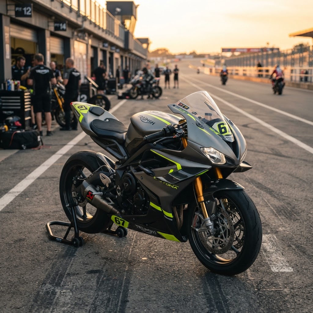 CFMOTO 675SR-R sportbike 675cc 3-silinder di lorong pit litar perlumbaan