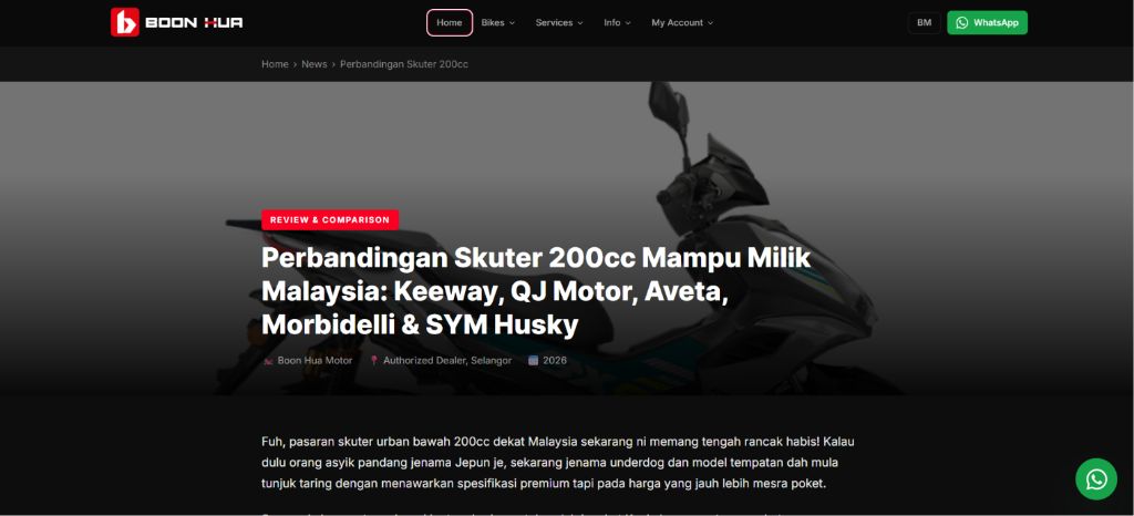 Perbandingan Skuter 200cc Mampu Milik Malaysia 2026 — Boon Hua Motor motorcycle news
