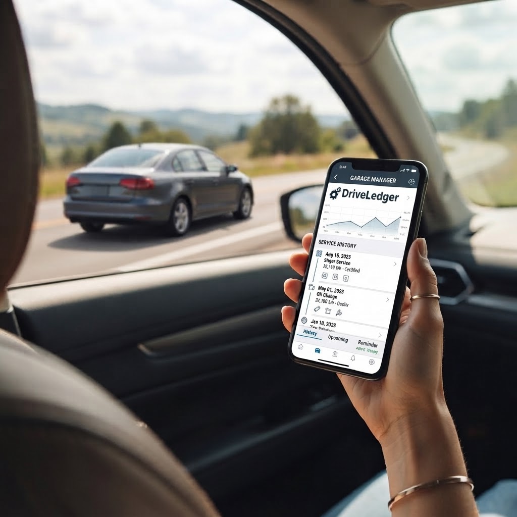 DriveLedger vehicle maintenance ledger on the road