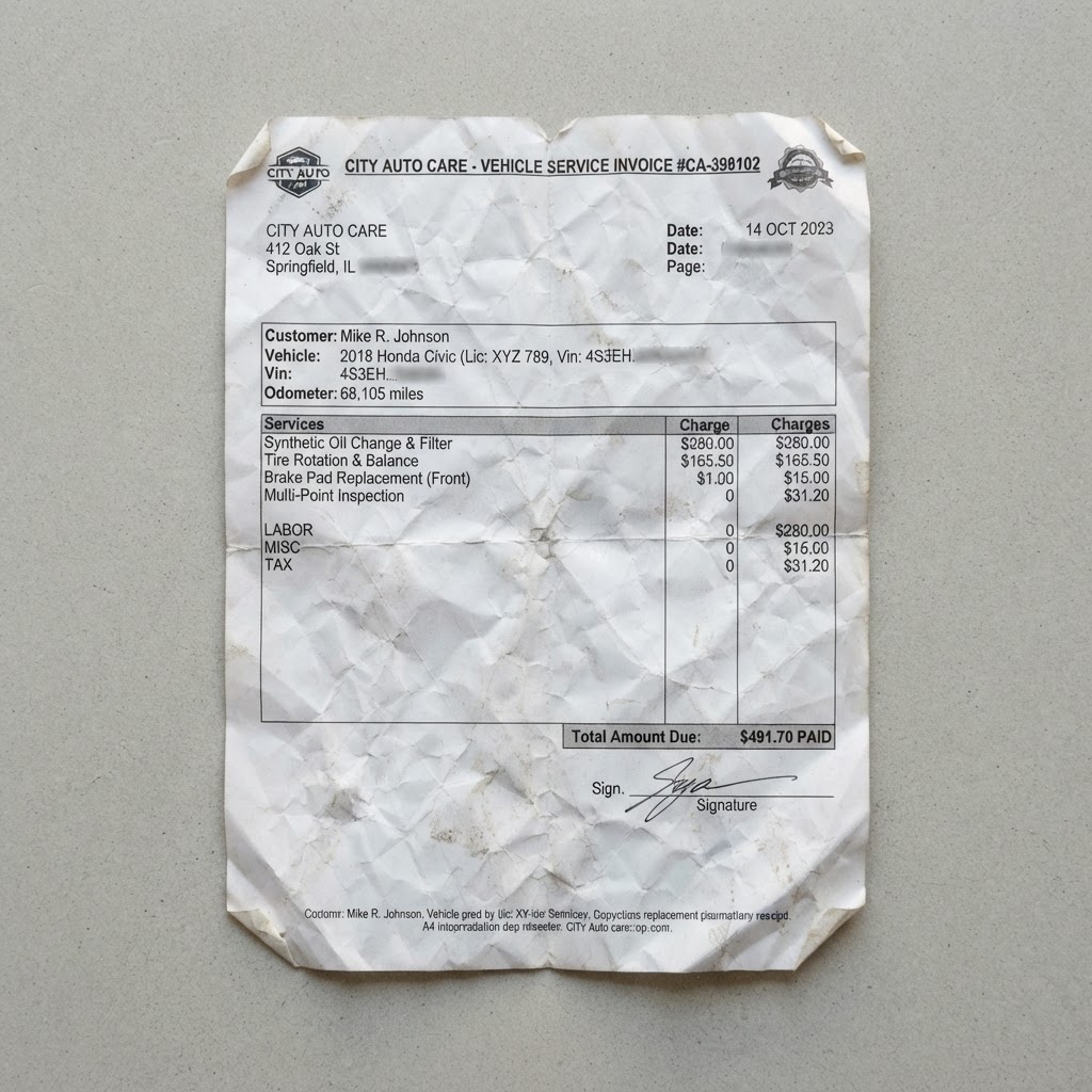 Crumpled paper invoice