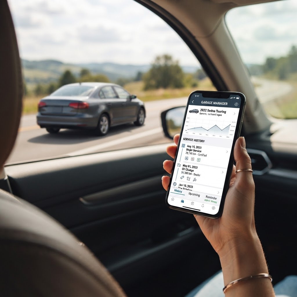 DriveLedger vehicle maintenance ledger on the road