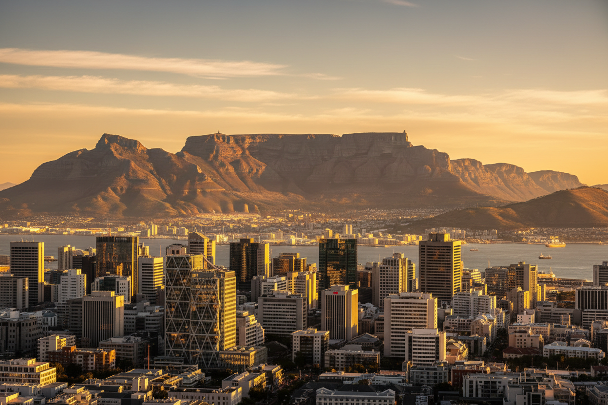 Cape Town business district with Table Mountain