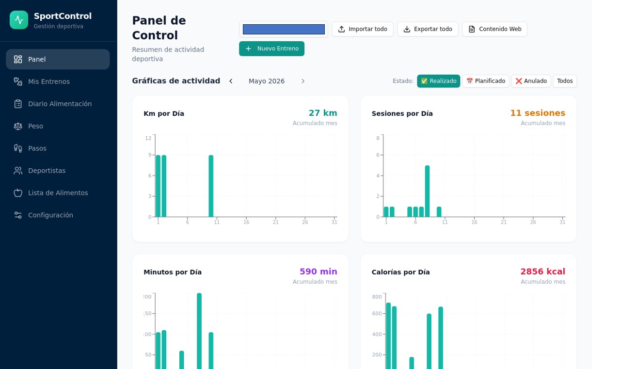 Entrenamiento Home template preview