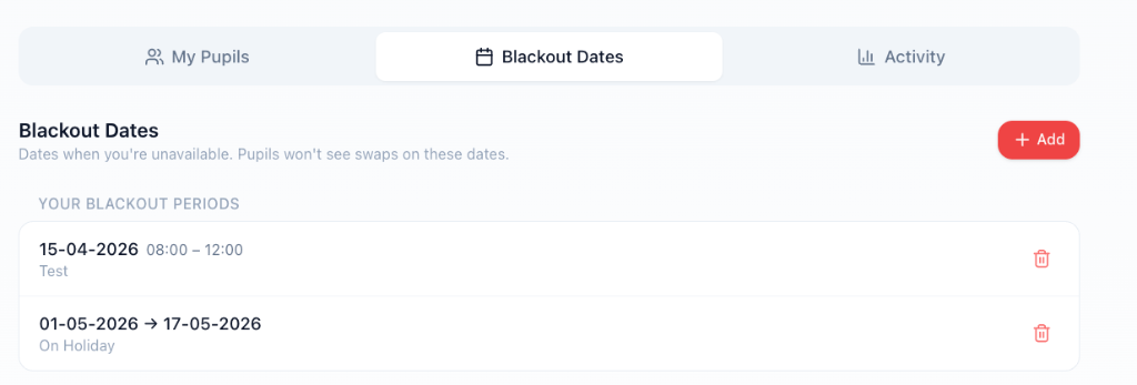 Blackout Date Management
