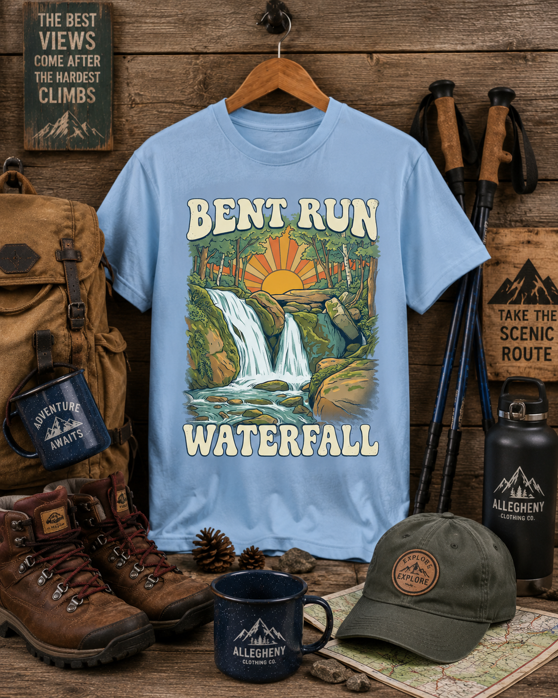 Bent Run Waterfall Tee — Light Blue