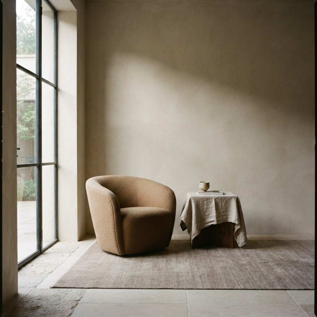 Photograph of a quiet, minimal consultation room with soft daylight.