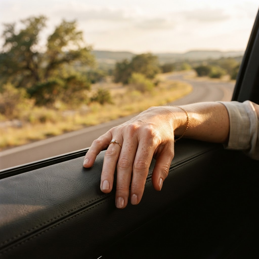 Photograph of a woman's hand in bright afternoon sun showing natural freckles.