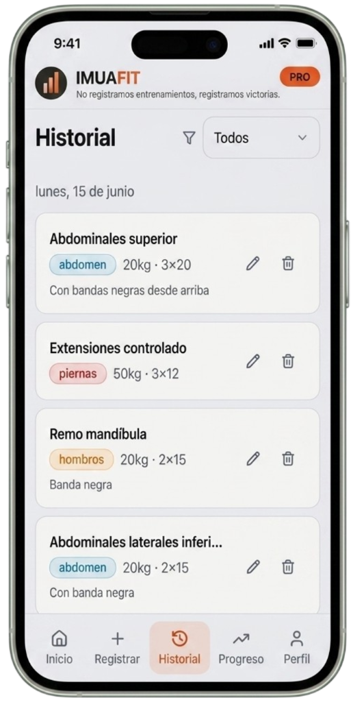 IMUAFIT Historial en iPhone
