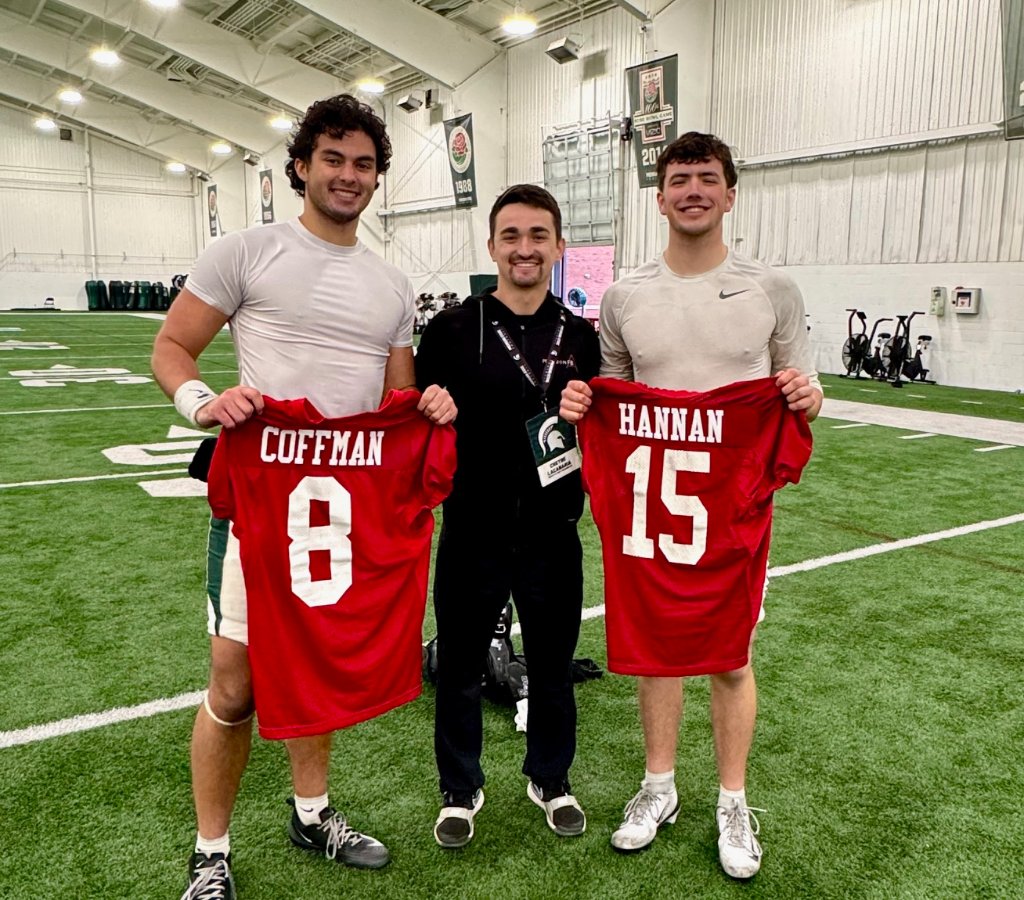 Coach Lacanaria with Kayd Coffman and Leo Hannan at Michigan State