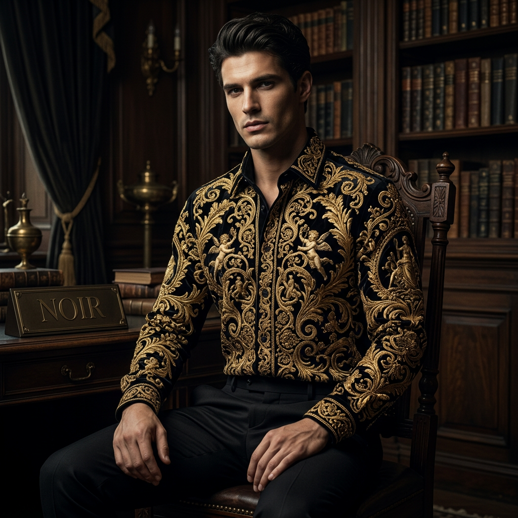 Kemeja Baroque Ornamental — Noir Dark