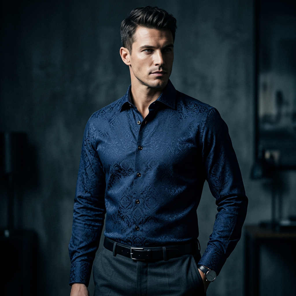 Kemeja Motif Biru Elegan — Noir