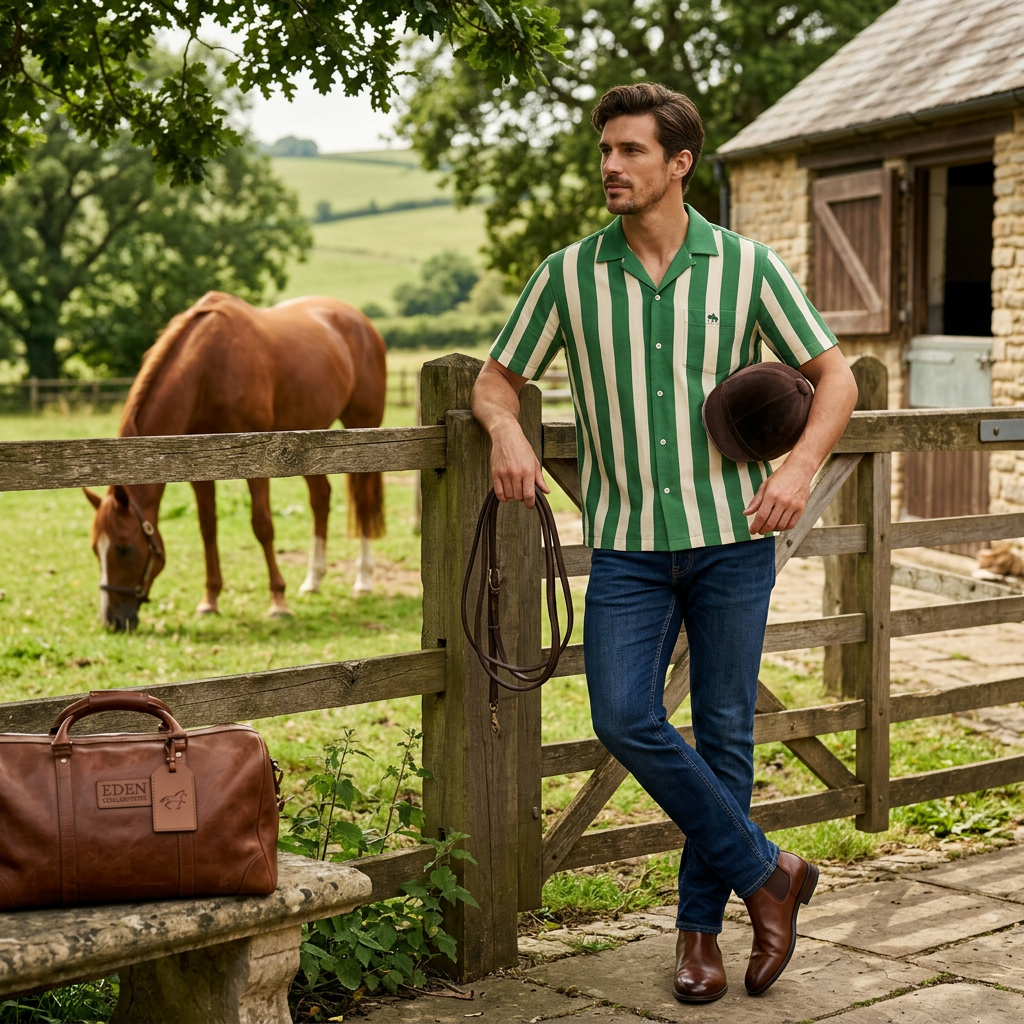 Kemeja Stripe Hijau Equestrian — Eden