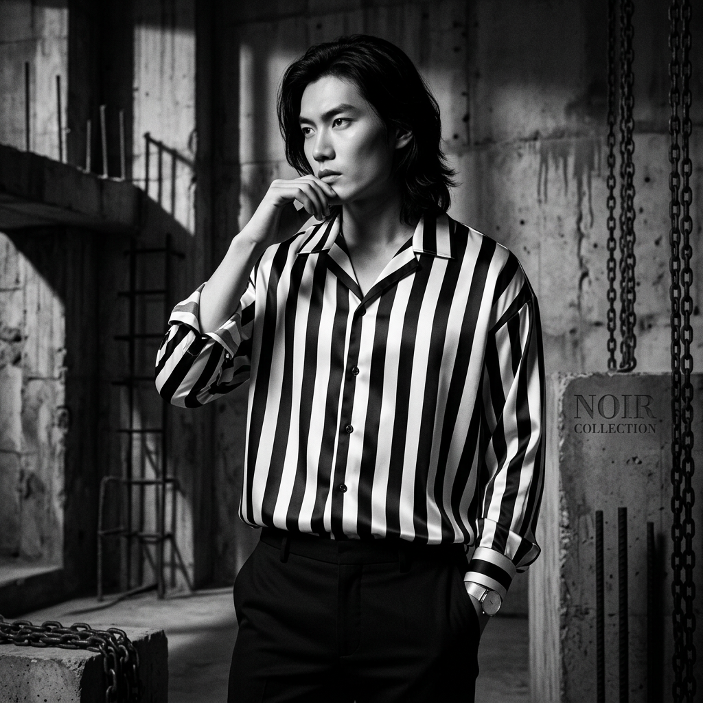 Kemeja Stripe Hitam Putih — Noir