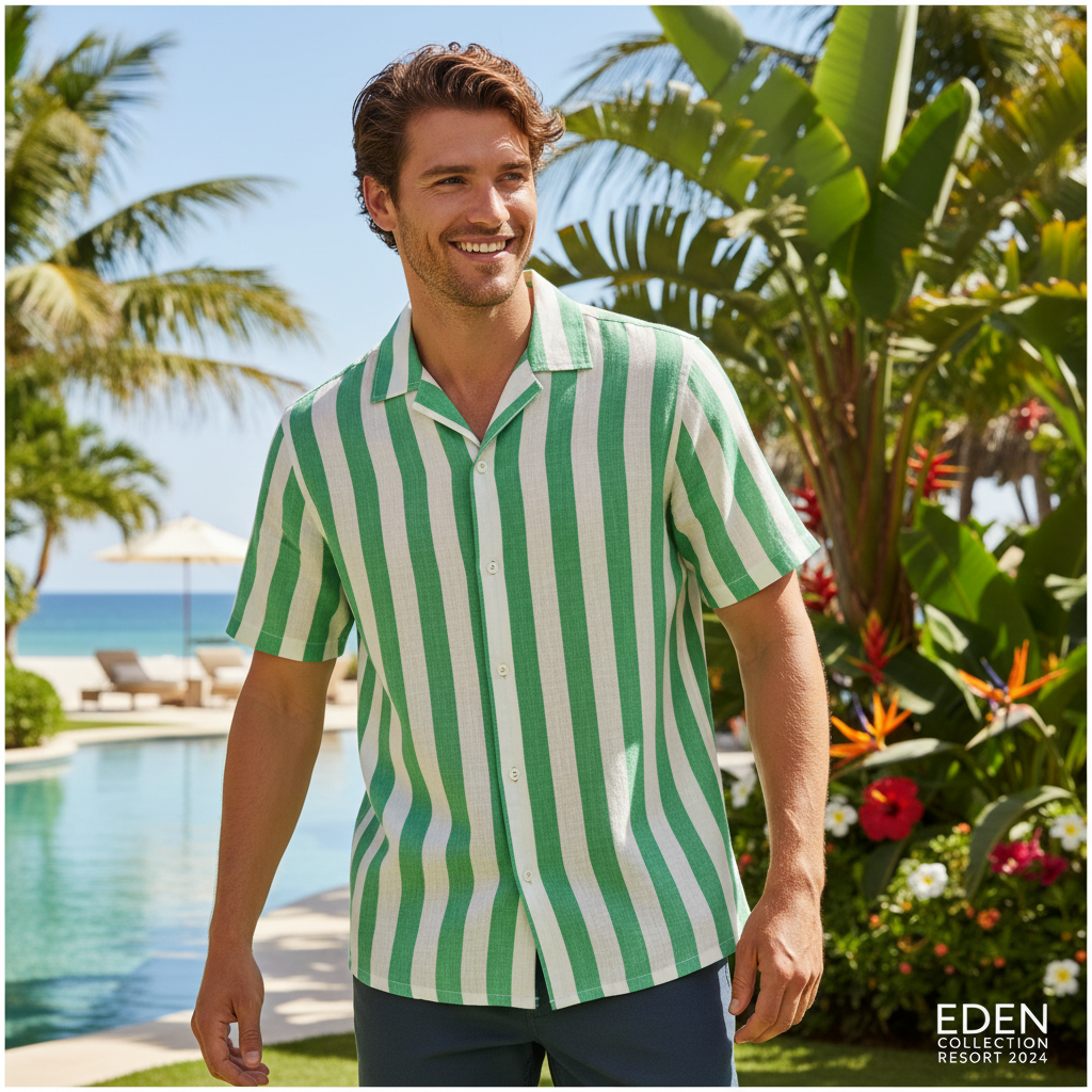 Kemeja Stripe Hijau — Eden Collection