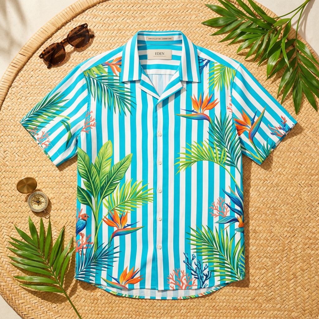 Kemeja Stripe Biru Turquoise — Eden