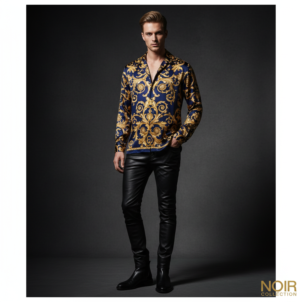 Kemeja Baroque Biru Navy — Noir