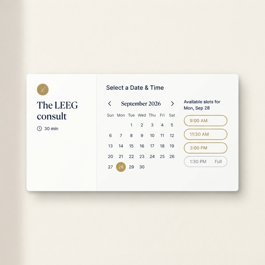 Open The LEEG's 30-minute discovery call scheduler